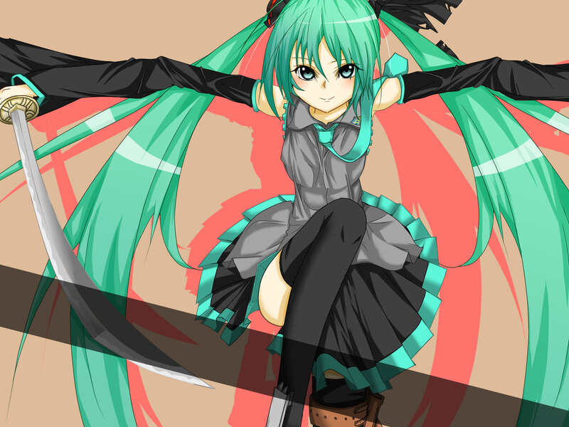 Green-haired Anime Girl — Green, Dynamic, Sword
