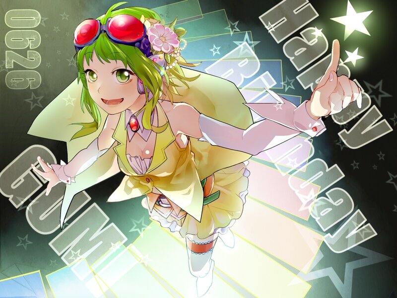 Green-haired Anime Girl — Green, Energetic, Goggles, Flowers