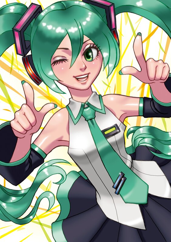 Green-haired Anime Girl — Green, Energetic, Headphones