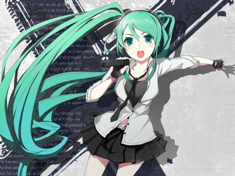 Green-haired Anime Girl — Green, Energetic, Microphone