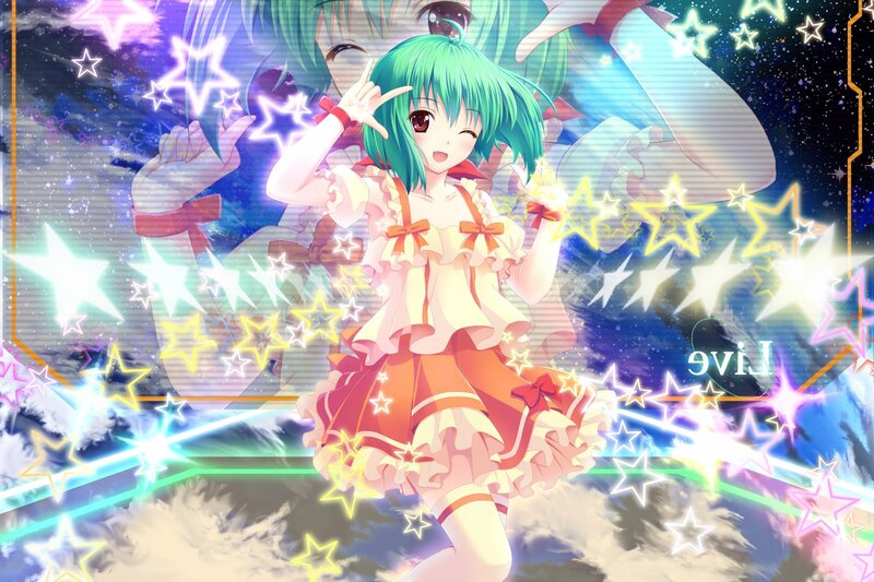 Green-haired Anime Girl — Green, Energetic, Night, Stars