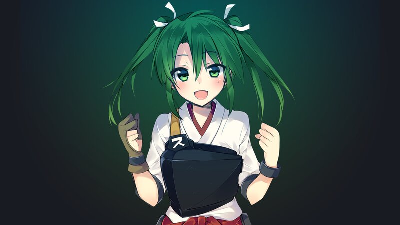 Green-haired Anime Girl — Green, Energetic, White Bow