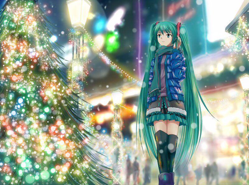 Green-haired Anime Girl — Green, Festive