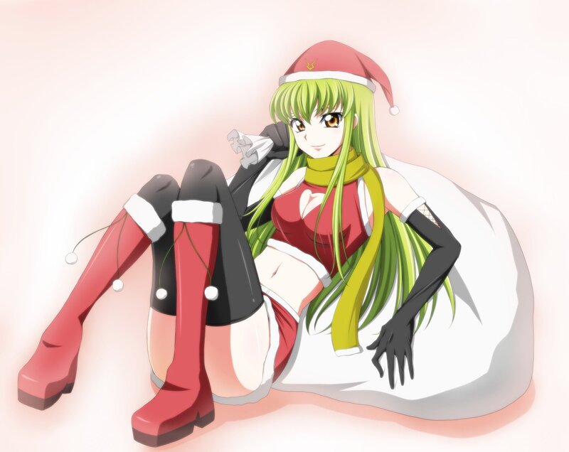 Green-haired Anime Girl — Green, Festive, Winter, Santa Hat