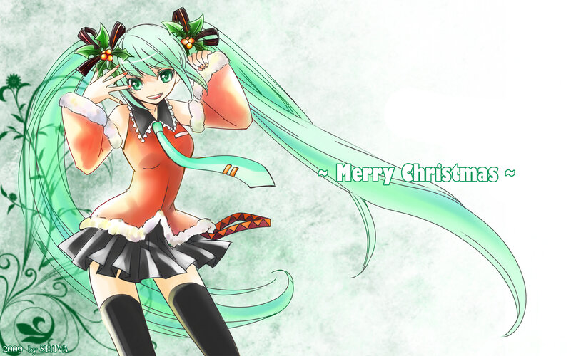 Green-haired Anime Girl — Green, Festive, Winter