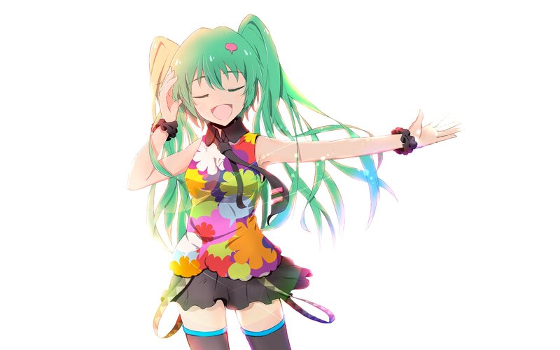 Green-haired Anime Girl — Green, Joyful, Long Hair