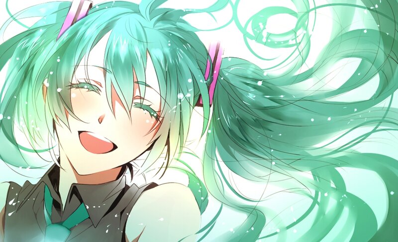 Green-haired Anime Girl — Green, Joyful