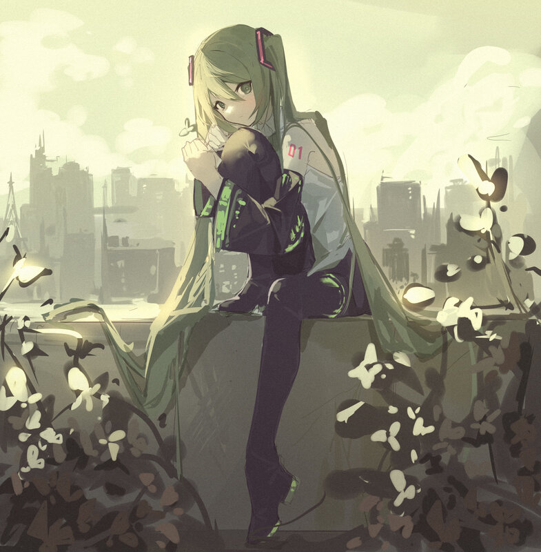 Green-haired Anime Girl — Green, Melancholic, Afternoon