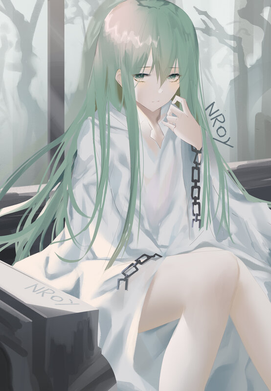 Green-haired Anime Girl — Green, Melancholic, Digital Art