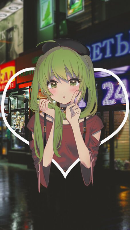 Green-haired Anime Girl — Green, Nocturnal, Night
