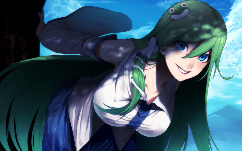 Green-haired Anime Girl — Green, Playful, Afternoon, Frog Hat
