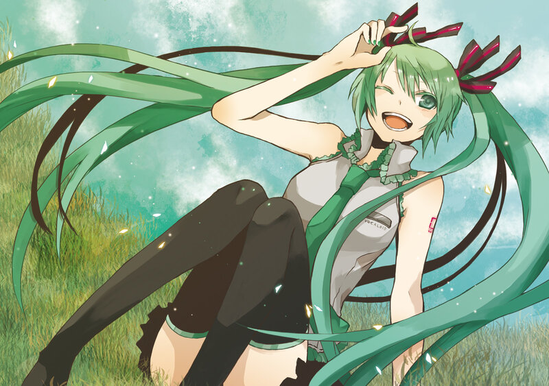 Green-haired Anime Girl — Green, Playful, Afternoon, Grass