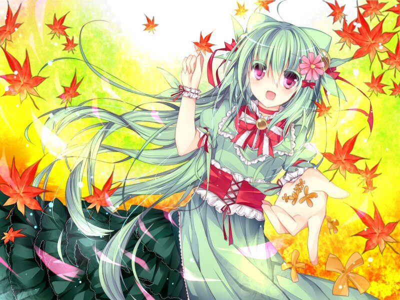 Green-haired Anime Girl — Green, Playful, Autumn