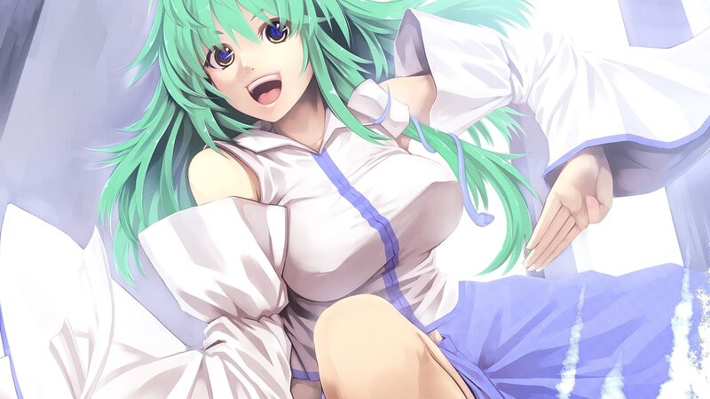 Green-haired Anime Girl — Green, Playful, Bed