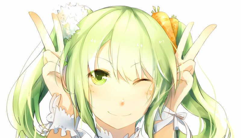 Green-haired Anime Girl — Green, Playful, Carrots