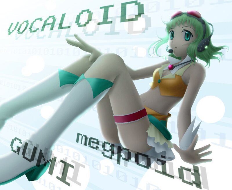 Green-haired Anime Girl — Green, Playful, Digital Art, Headset