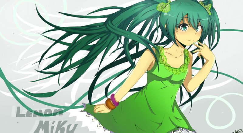 Green-haired Anime Girl — Green, Playful, Dress