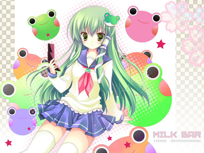 Green-haired Anime Girl — Green, Playful, Frog, Chocolate Bar
