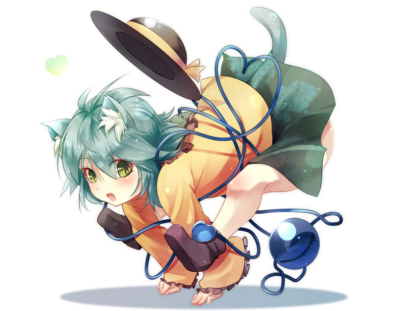 Green-haired Anime Girl — Green, Playful, Hat