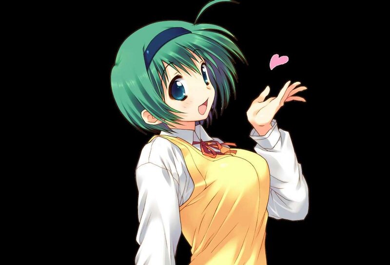 Green-haired Anime Girl — Green, Playful, Heart, Apron