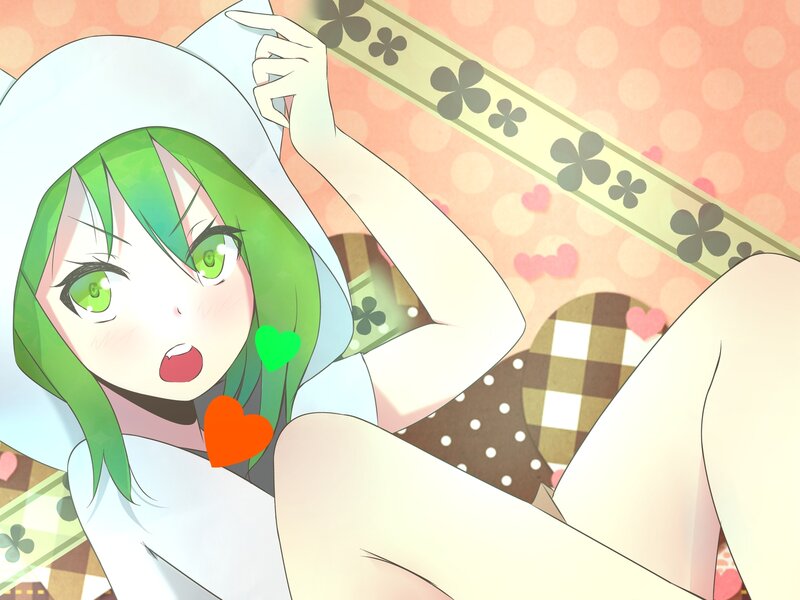 Green-haired Anime Girl — Green, Playful, Hearts, Clover Pattern
