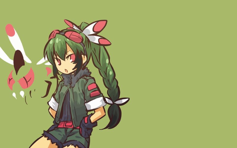 Green-haired Anime Girl — Green, Playful, Long Braid