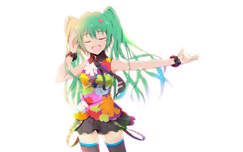 Green-haired Anime Girl — Green, Playful, Long Hair, Colorful Dress