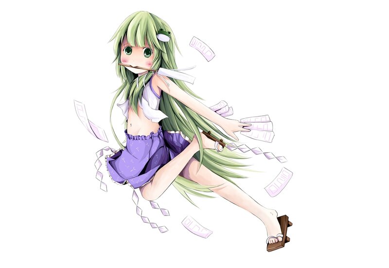 Green-haired Anime Girl — Green, Playful, Long Hair, Purple Skirt
