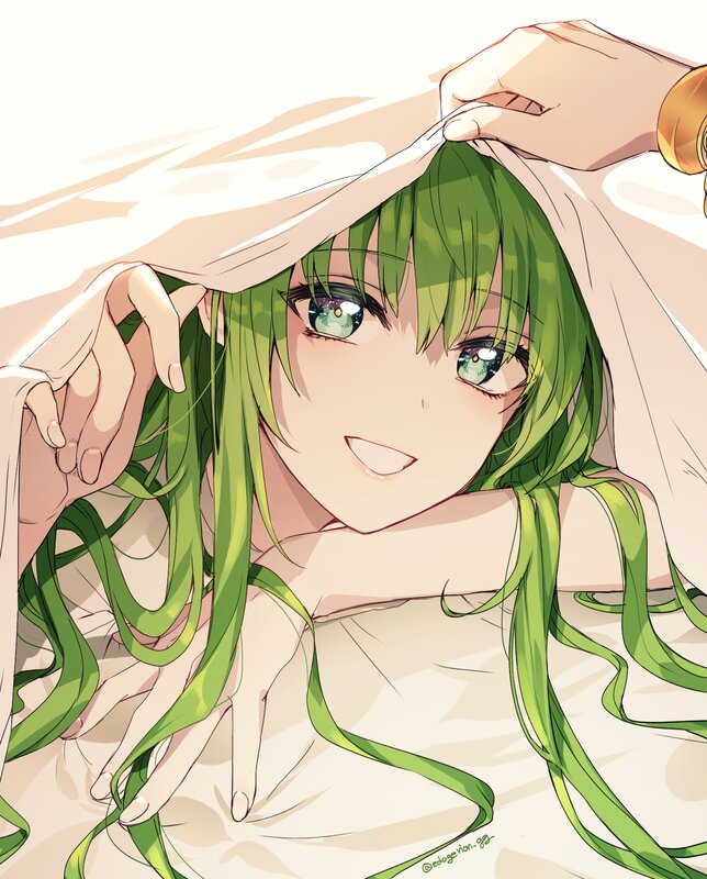 Green-haired Anime Girl — Green, Playful, Morning