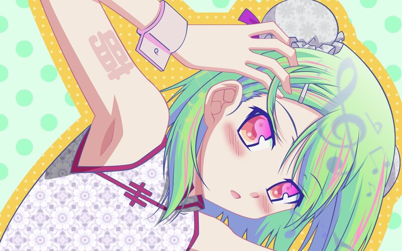 Green-haired Anime Girl — Green, Playful, Music Notes, Tattoo