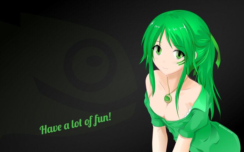 Green-haired Anime Girl — Green, Playful, Necklace