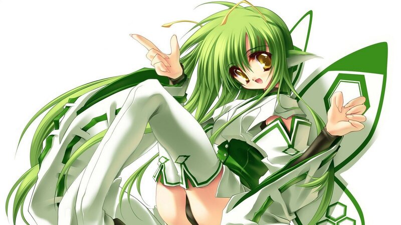 Green-haired Anime Girl — Green, Playful, Pointing Finger, Cat Ears