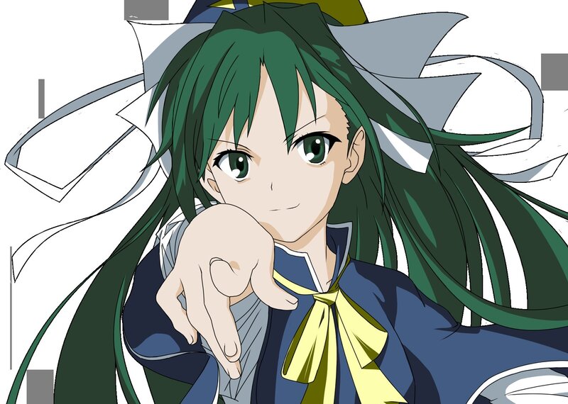 Green-haired Anime Girl — Green, Playful, Pointing Finger