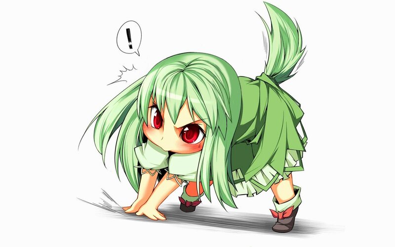 Green-haired Anime Girl — Green, Playful, Red Eyes