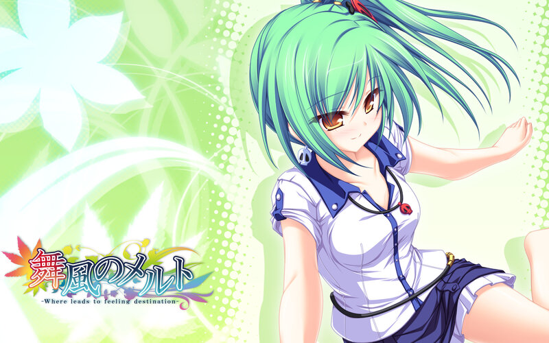 Green-haired Anime Girl — Green, Playful, School Uniform, Earrings
