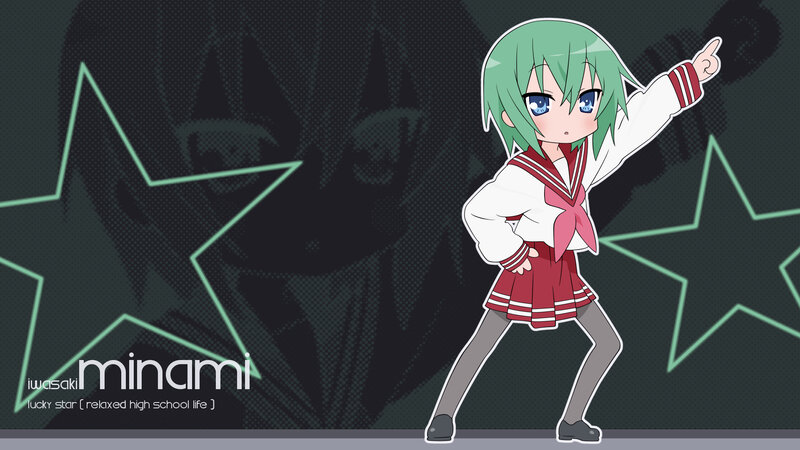 Green-haired Anime Girl — Green, Playful, School Uniform, Stars, Text