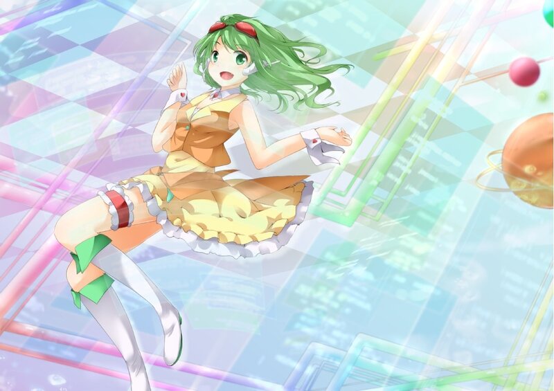 Green-haired Anime Girl — Green, Playful, Sunglasses, Skirt