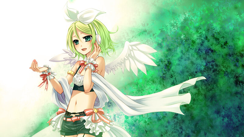 Green-haired Anime Girl — Green, Playful