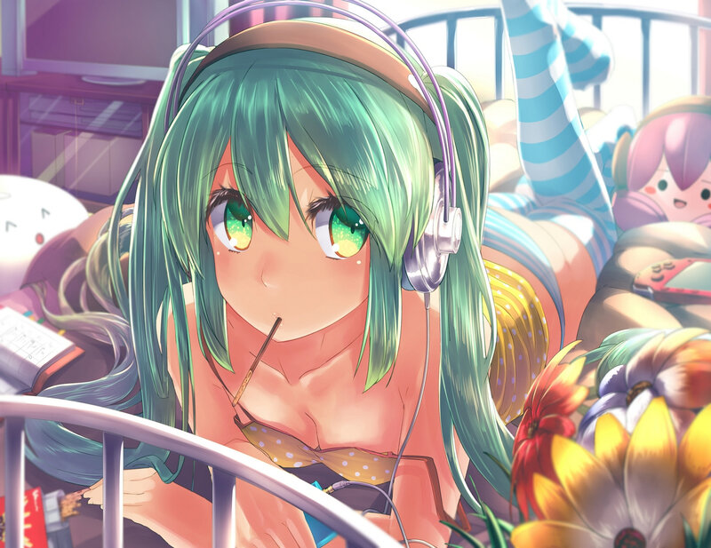 Green-haired Anime Girl — Green, Relaxed, Morning