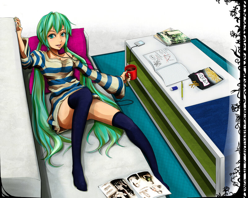 Green-haired Anime Girl — Green, Relaxed