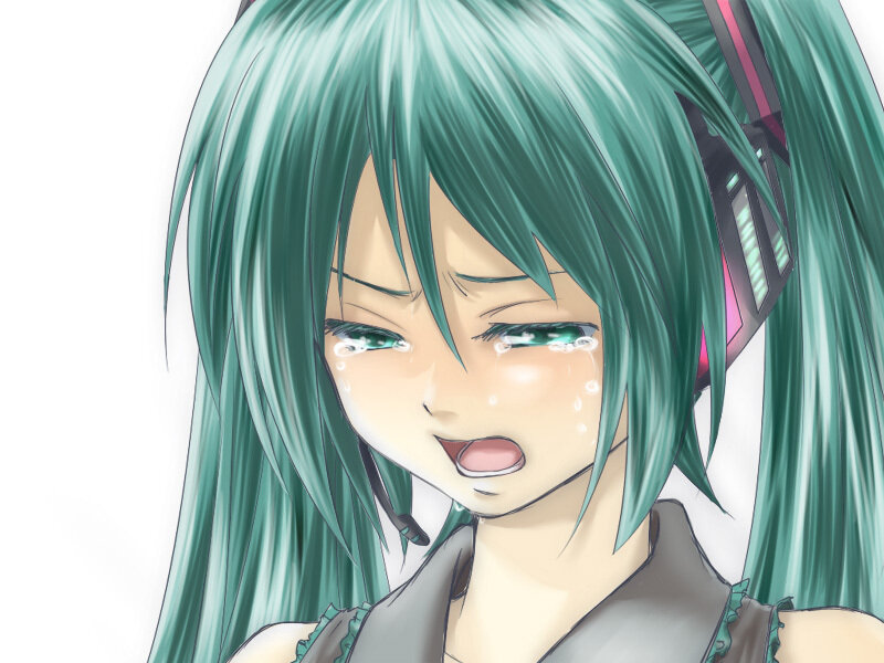 Green-haired Anime Girl — Green, Sad