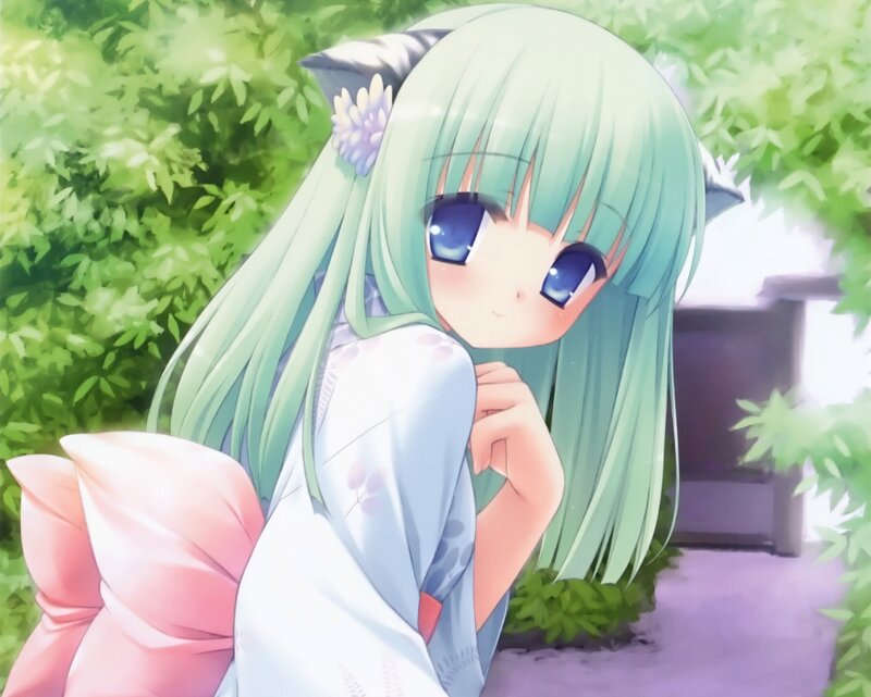 Green-haired Anime Girl — Green, Serene, Afternoon, Cat Ears
