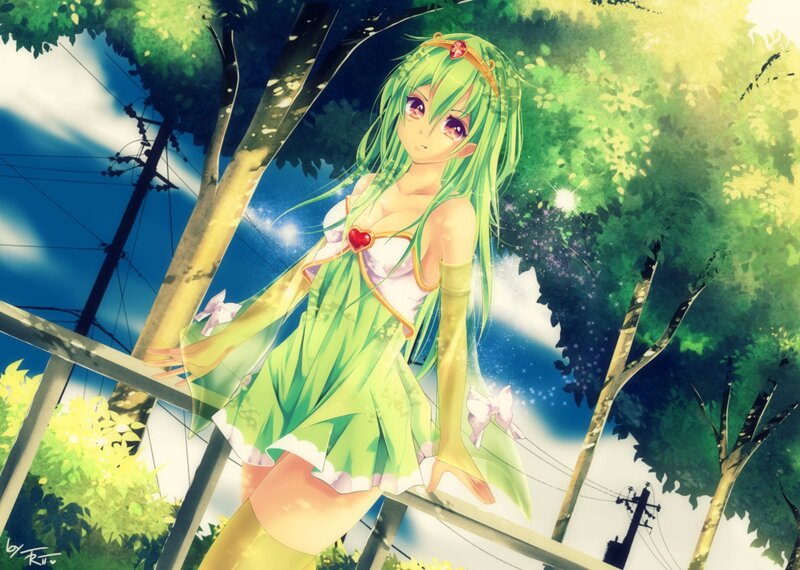 Green-haired Anime Girl — Green, Serene, Afternoon, Trees