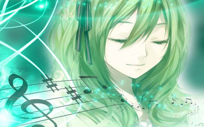 Green-haired Anime Girl — Green, Serene, Music Notes