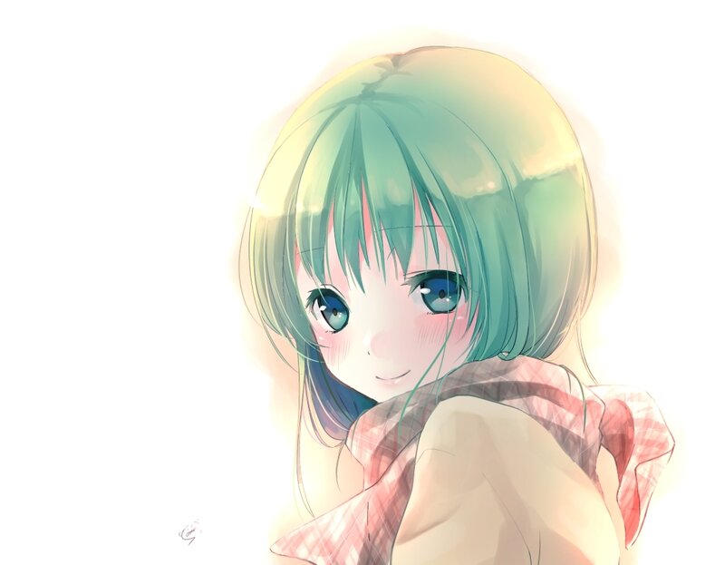 Green-haired Anime Girl — Green, Serene, Plaid Shirt