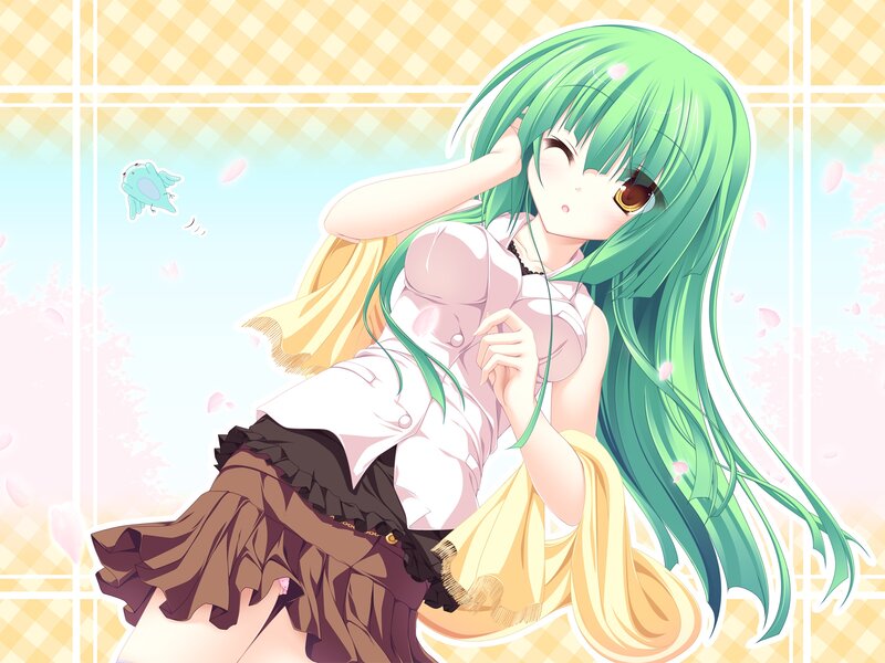 Green-haired Anime Girl — Green, Serene, Spring, Bird