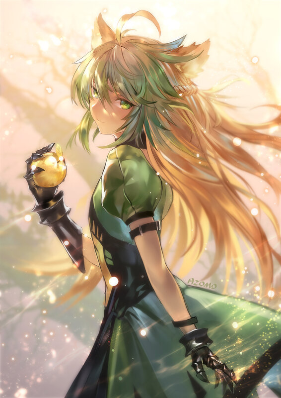 Green-haired Anime Girl — Green, Serene, Sunset, Digital Art