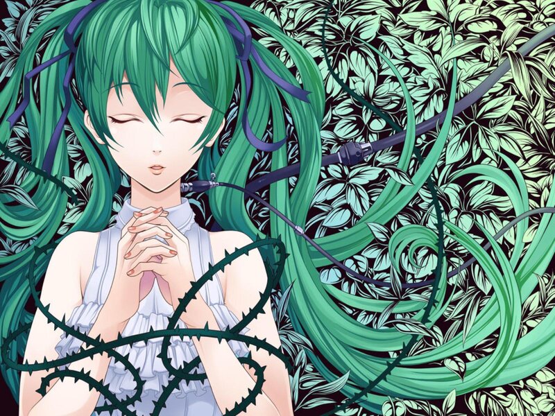 Green-haired Anime Girl — Green, Serene, Thorny Vines