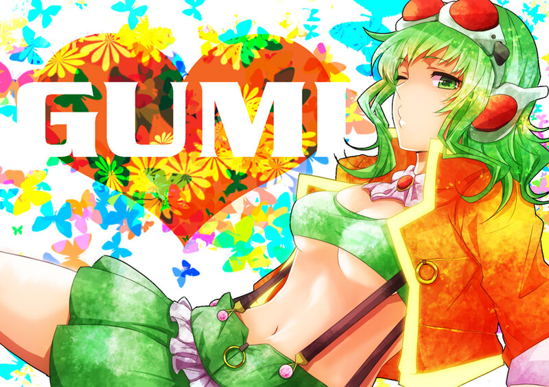 Green-haired Anime Girl — Green, Vibrant, Butterflies
