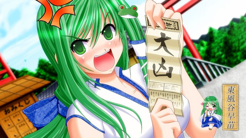 green-haired anime girl holding a scroll